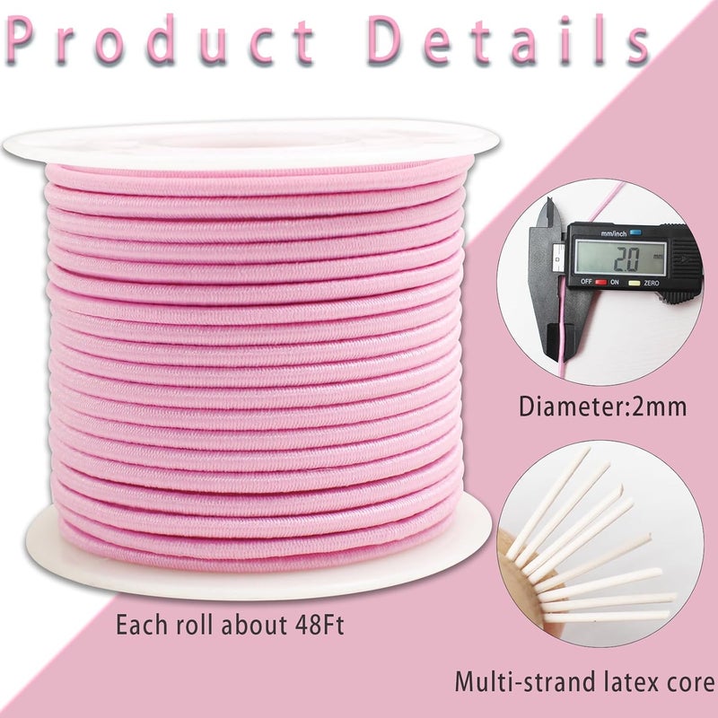 ZHFMLY Pink Elastic Beaded Cords 2mm 2/25 inch Elastic Cord String for Bracelets,Small Bungee Shock Cord for DIY Crafts, Beading and Sewing 48ft(ZH177) - Image 2